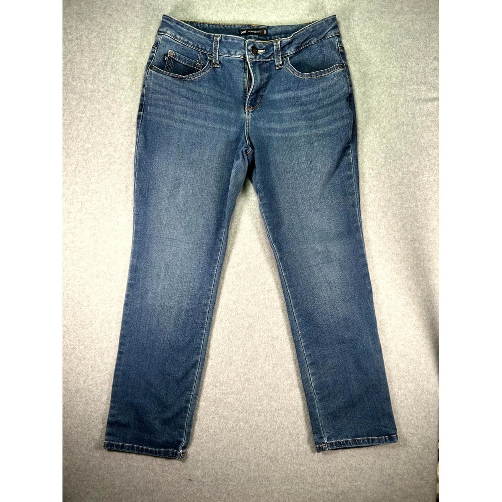 Lee Jeans Womens 8 Blue Denim Cotton Stretch Perfect Fit 5 Pocket Straight Leg